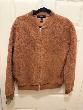 Forever 21 Camel Brown Sherpa Zip-Up Bomber Jacket